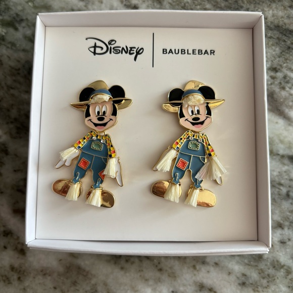 Disney x BaubleBar Scarecrow Mickey Mouse Autumn Fall Days Earrings - Picture 1 of 5